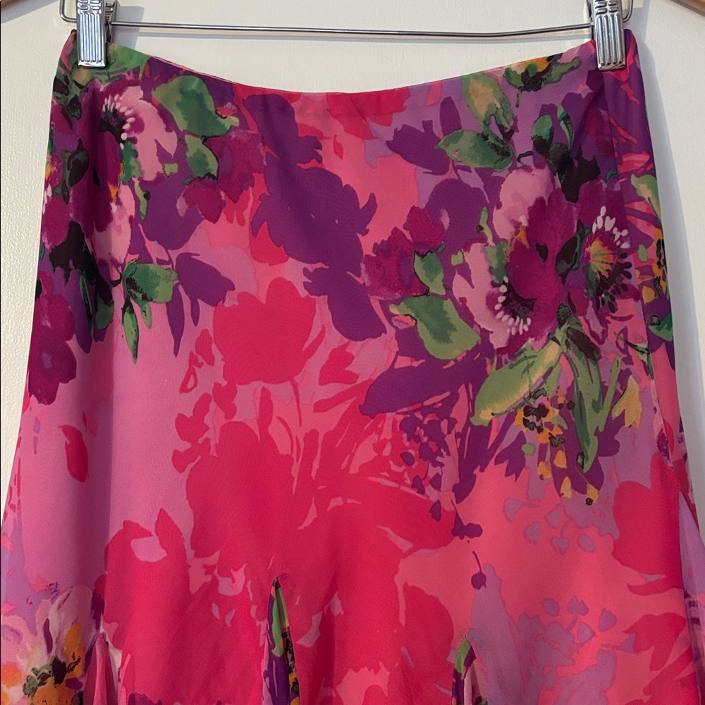 Vintage Y2K Hot Pink Floral Bias Asymmetrical Midi Skirt Cache Mermaid S Barbie - Picture 8 of 17